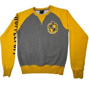 Harry‎ Potter Hufflepuff Raglan Pullover Long Sleeve Shirt Small Gray Yellow